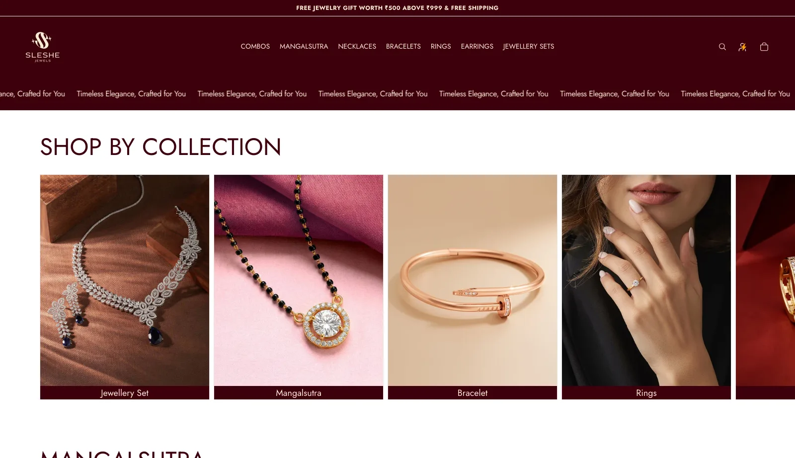 Screenshot of the Sleshe Jewels website